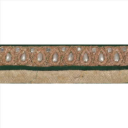 Sanskriti Vintage Sari Border Hand Beaded 1 Yd Indian Trim Sewing Green Lace