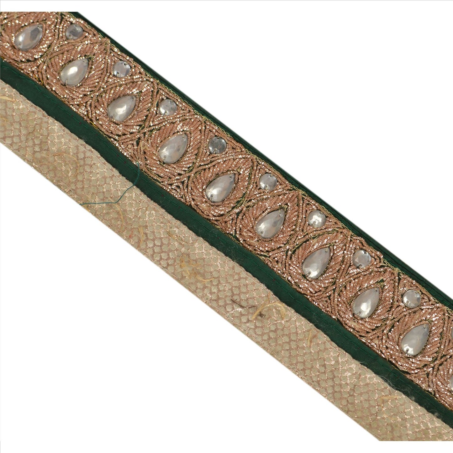 Sanskriti Vintage Sari Border Hand Beaded 1 Yd Indian Trim Sewing Green Lace