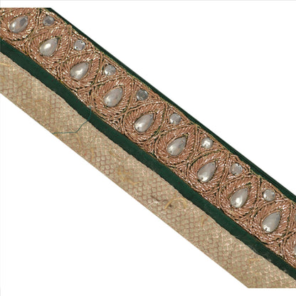 Sanskriti Vintage Sari Border Hand Beaded 1 Yd Indian Trim Sewing Green Lace