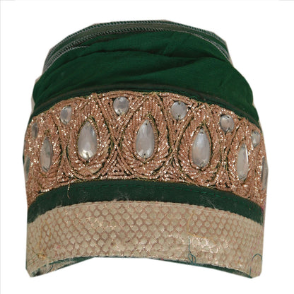 Sanskriti Vintage Sari Border Hand Beaded 1 Yd Indian Trim Sewing Green Lace