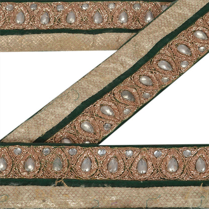 Sanskriti Vintage Sari Border Hand Beaded 1 Yd Indian Trim Sewing Green Lace