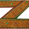 Sanskriti Vintage Sari Border Hand Beaded 1 Yd Trim Sewing Green Rhinestone Lace