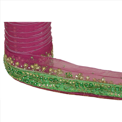Sanskriti Vintage Sari Border Hand Beaded 1Yd Trim Sewing Purple Rhinestone Lace