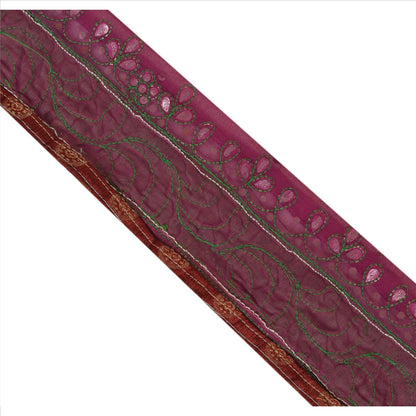 Sanskriti Vintage Sari Border Hand Beaded 1Yd Trim Sewing Purple Rhinestone Lace