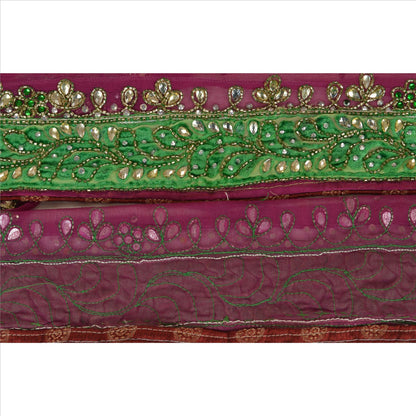 Sanskriti Vintage Sari Border Hand Beaded 1Yd Trim Sewing Purple Rhinestone Lace