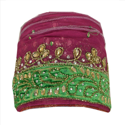 Sanskriti Vintage Sari Border Hand Beaded 1Yd Trim Sewing Purple Rhinestone Lace