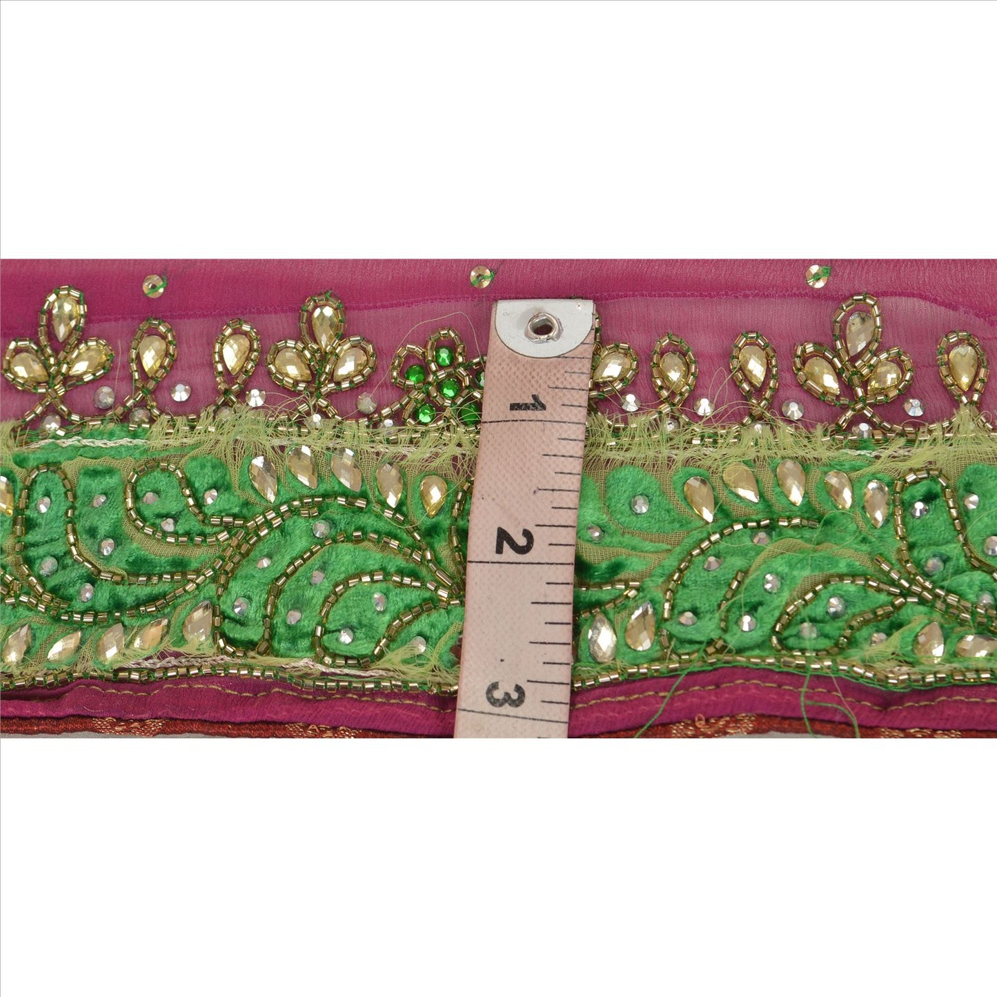 Sanskriti Vintage Sari Border Hand Beaded 1Yd Trim Sewing Purple Rhinestone Lace