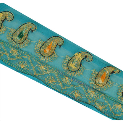 Sanskriti Vintage Sari Border Hand Beaded 1 Yd Indian Trim Sewing Blue Lace