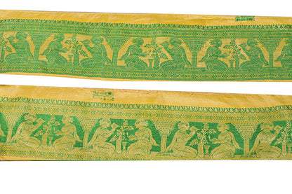 Sanskriti Vintage Green Pure Silk 1 YD Sari Border Baluchari Handwoven Trim Lace