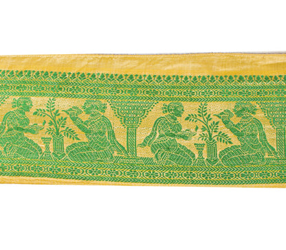 Sanskriti Vintage Green Pure Silk 1 YD Sari Border Baluchari Handwoven Trim Lace