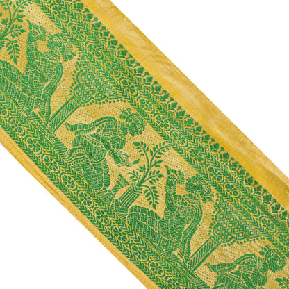 Sanskriti Vintage Green Pure Silk 1 YD Sari Border Baluchari Handwoven Trim Lace