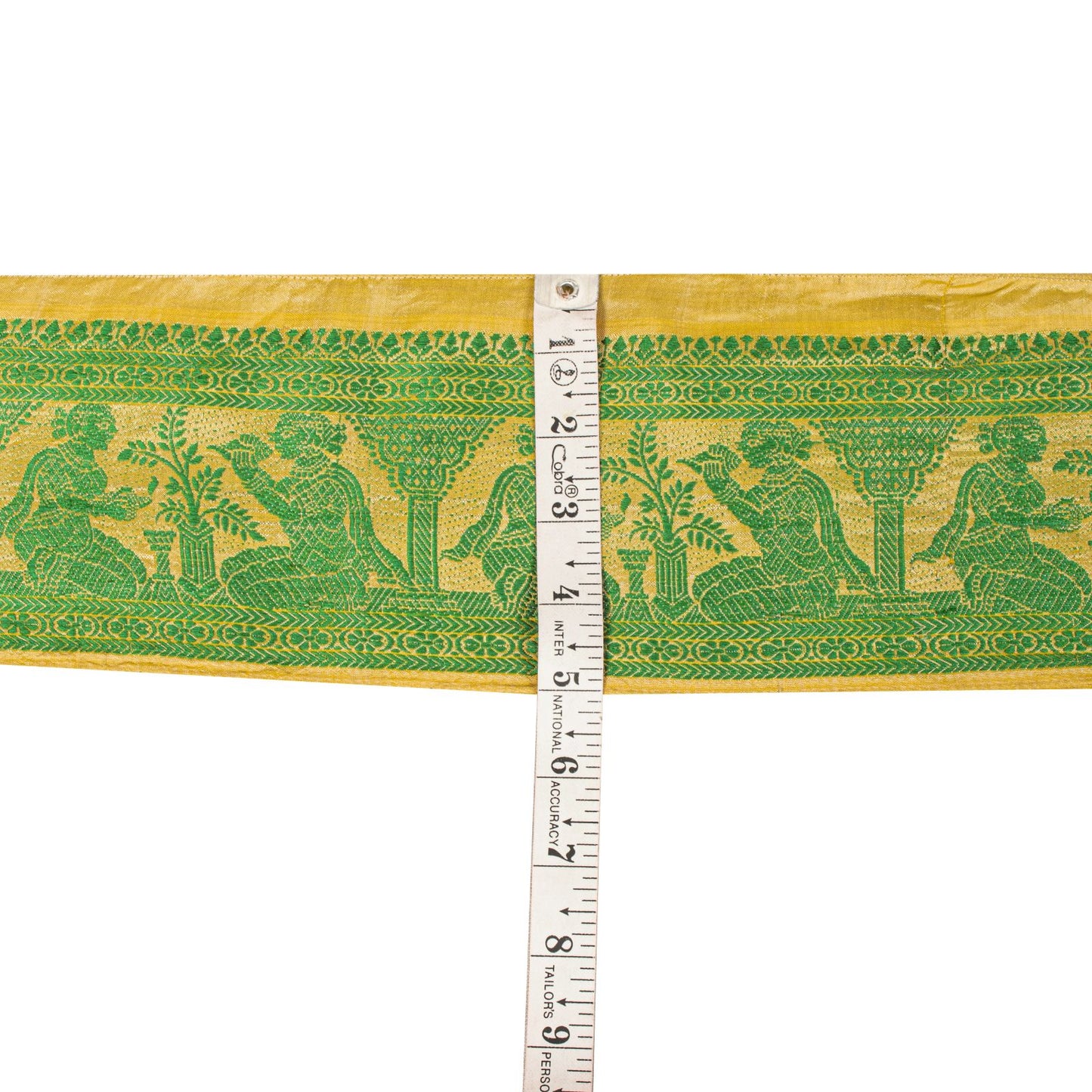 Sanskriti Vintage Green Pure Silk 1 YD Sari Border Baluchari Handwoven Trim Lace