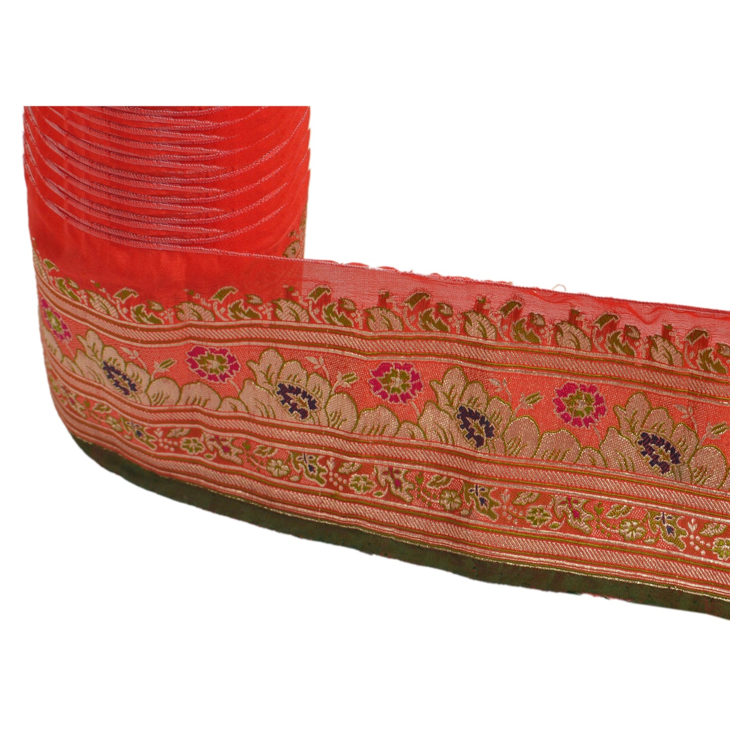 Sanskriti Vintage Sari Border Woven Brocade 1 YD Trim Sewing Red Zari Lace