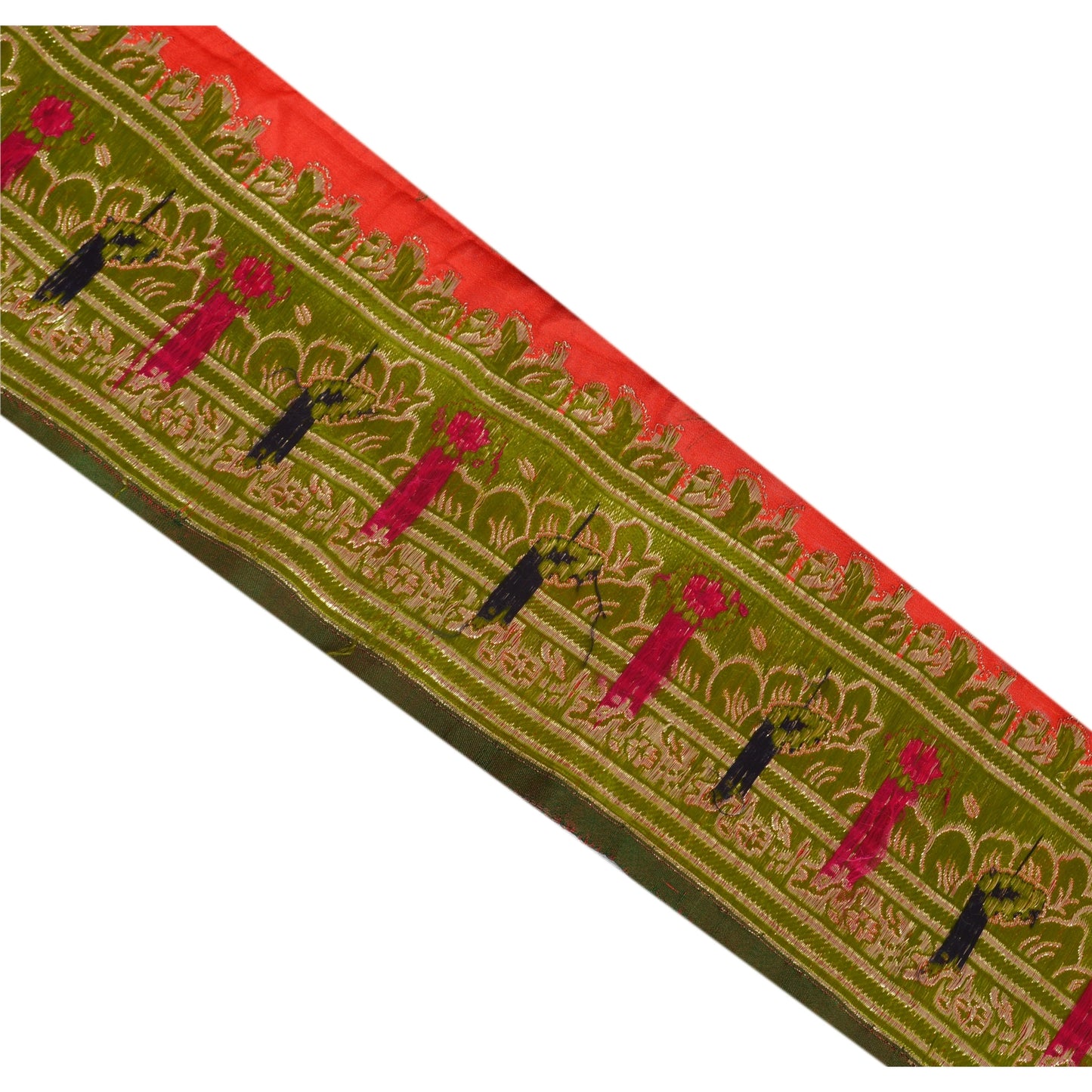 Sanskriti Vintage Sari Border Woven Brocade 1 YD Trim Sewing Red Zari Lace