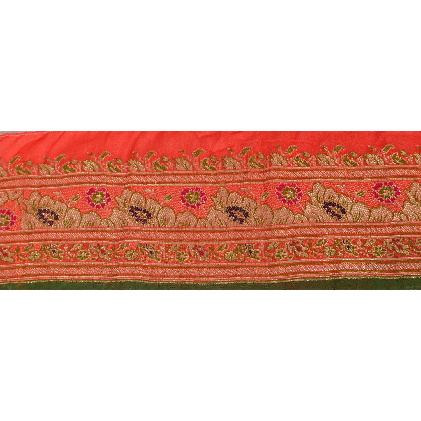 Sanskriti Vintage Sari Border Woven Brocade 1 YD Trim Sewing Red Zari Lace