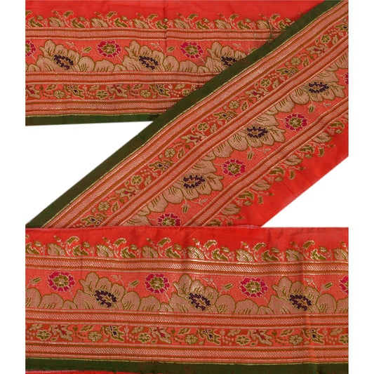 Sanskriti Vintage Sari Border Woven Brocade 1 YD Trim Sewing Red Zari Lace
