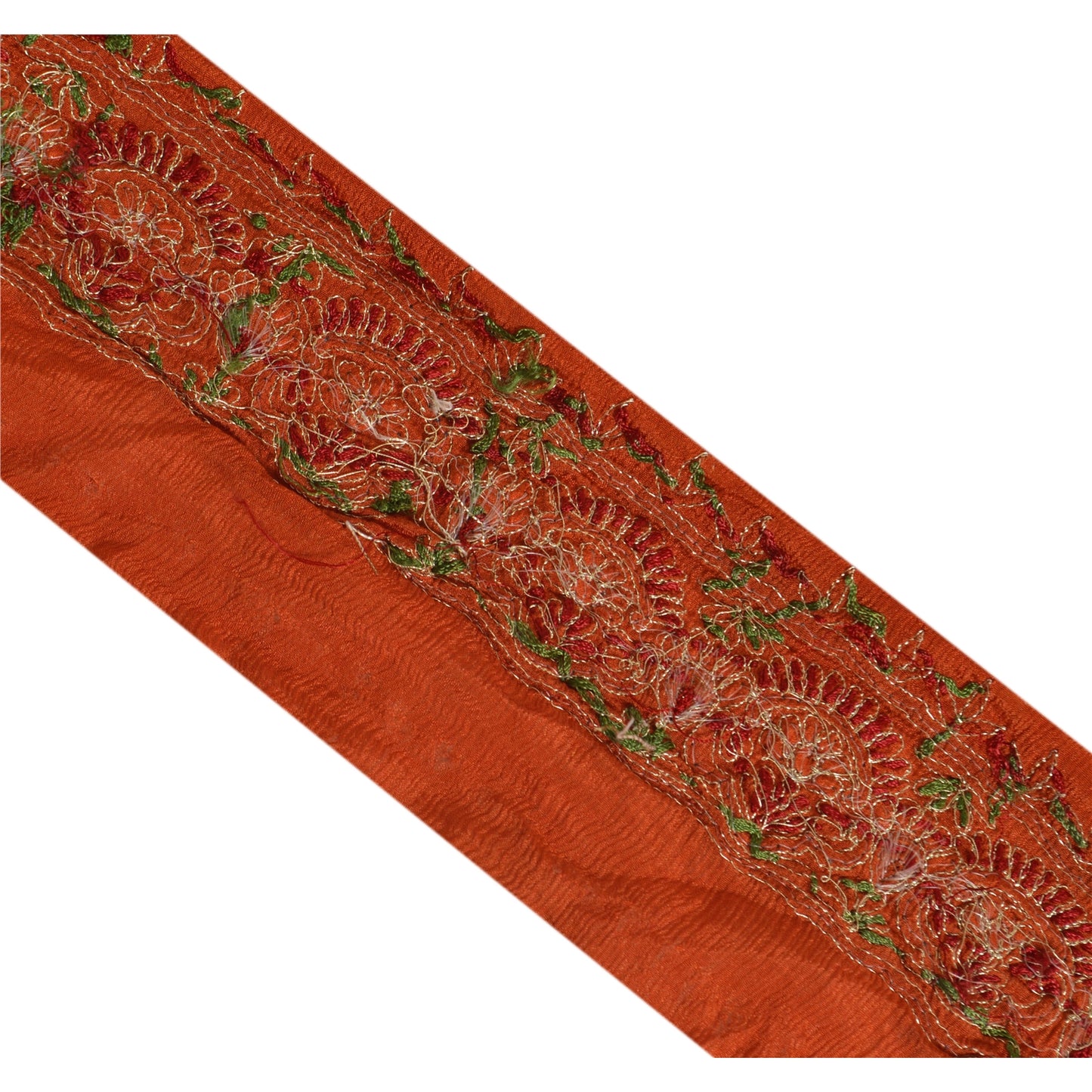 Sanskriti Vintage Saree Border Hand Beaded 1 Yard Trims Sewing Orange Zari Lace