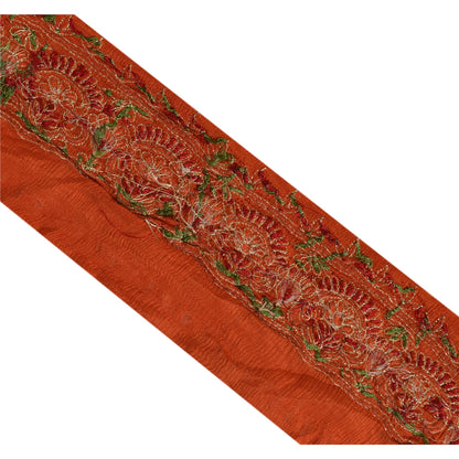 Sanskriti Vintage Saree Border Hand Beaded 1 Yard Trims Sewing Orange Zari Lace