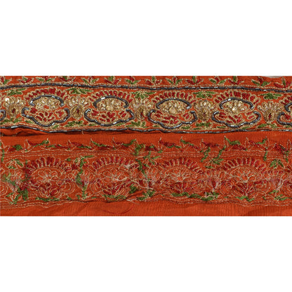 Sanskriti Vintage Saree Border Hand Beaded 1 Yard Trims Sewing Orange Zari Lace