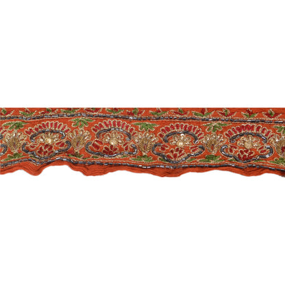 Sanskriti Vintage Saree Border Hand Beaded 1 Yard Trims Sewing Orange Zari Lace