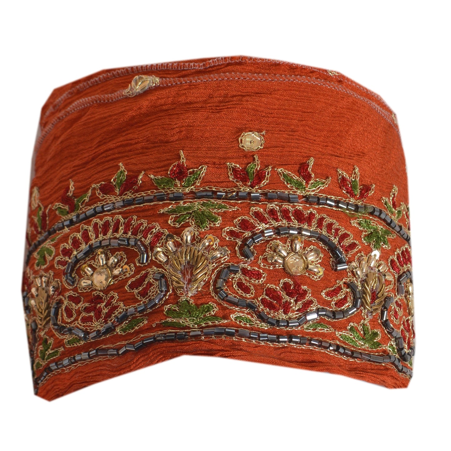 Sanskriti Vintage Saree Border Hand Beaded 1 Yard Trims Sewing Orange Zari Lace