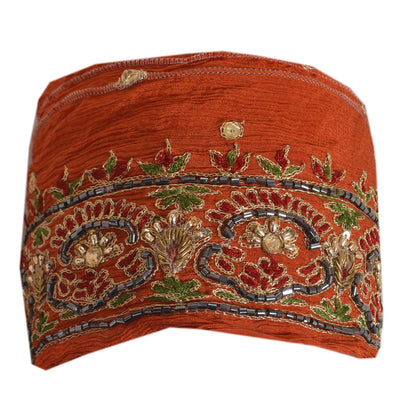 Sanskriti Vintage Saree Border Hand Beaded 1 Yard Trims Sewing Orange Zari Lace