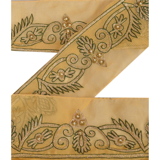 Sanskriti Vintage Saree Border Hand Beaded 1 Yard Trim Dã©Cor Ribbon Cream Lace