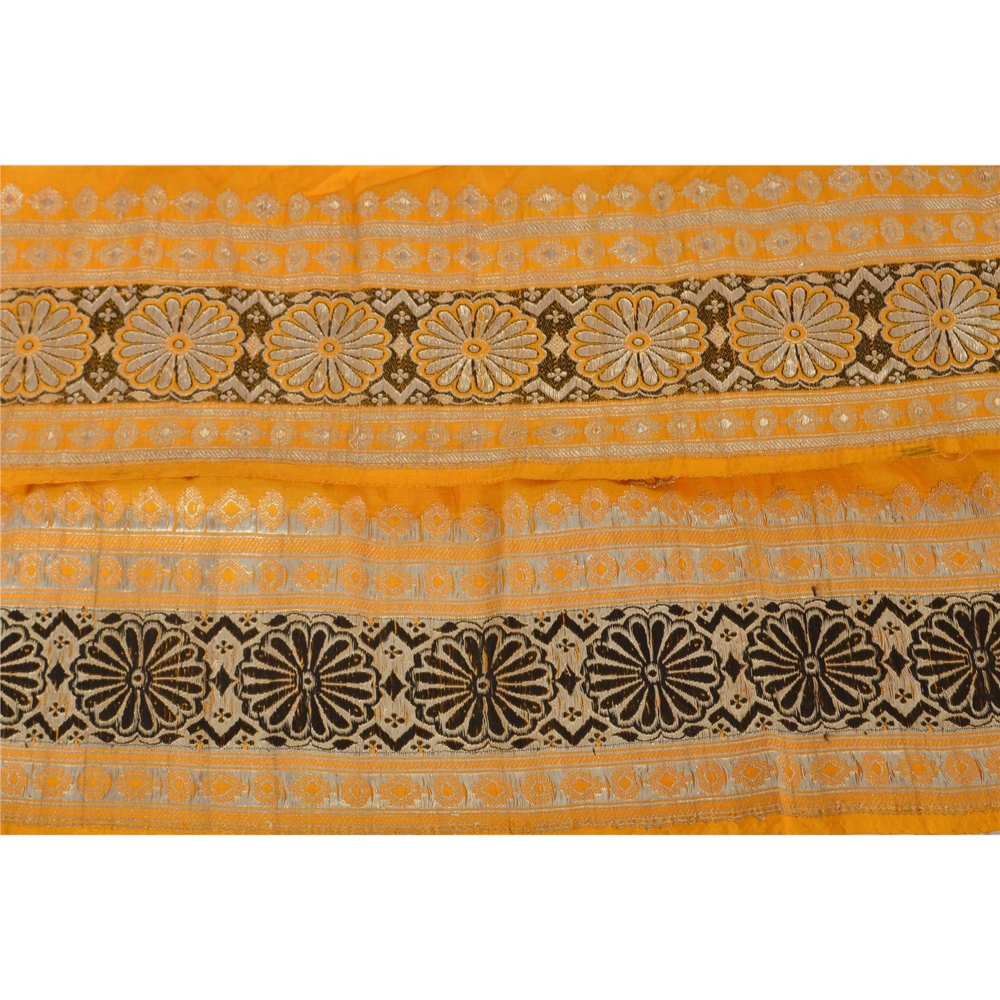 Sanskriti Vintage Sari Border Woven Brocade Woven 1 Yd Trim Sewing Yellow Lace