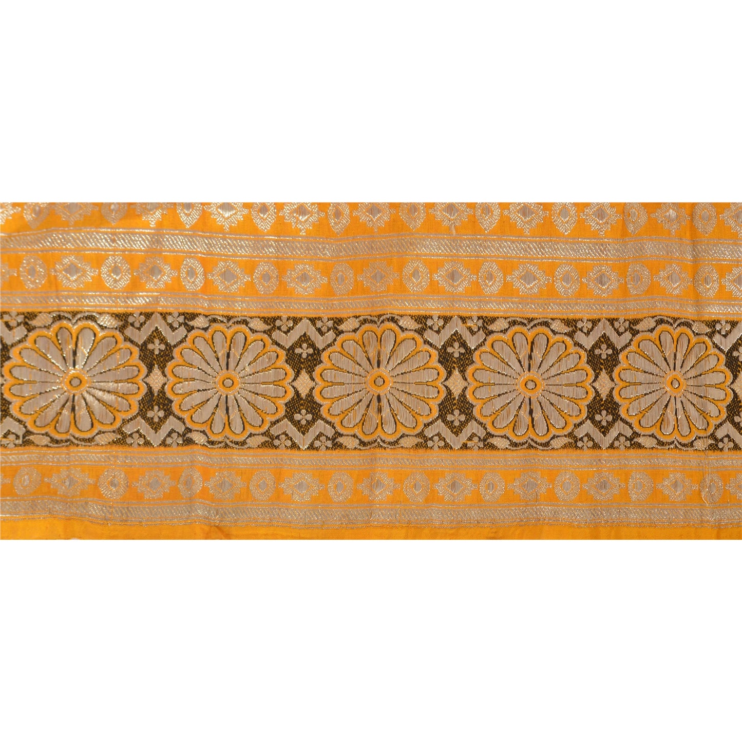 Sanskriti Vintage Sari Border Woven Brocade Woven 1 Yd Trim Sewing Yellow Lace