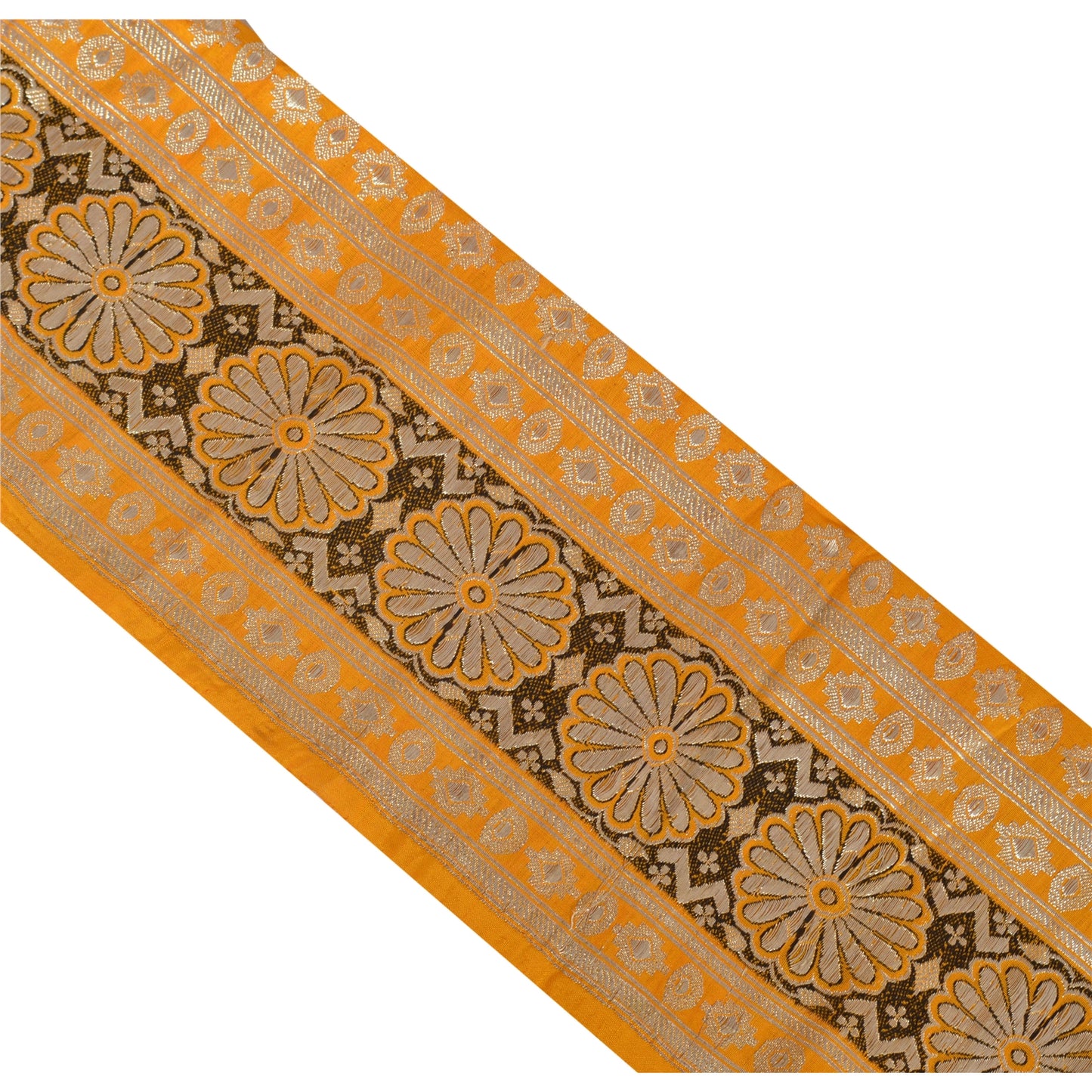 Sanskriti Vintage Sari Border Woven Brocade Woven 1 Yd Trim Sewing Yellow Lace