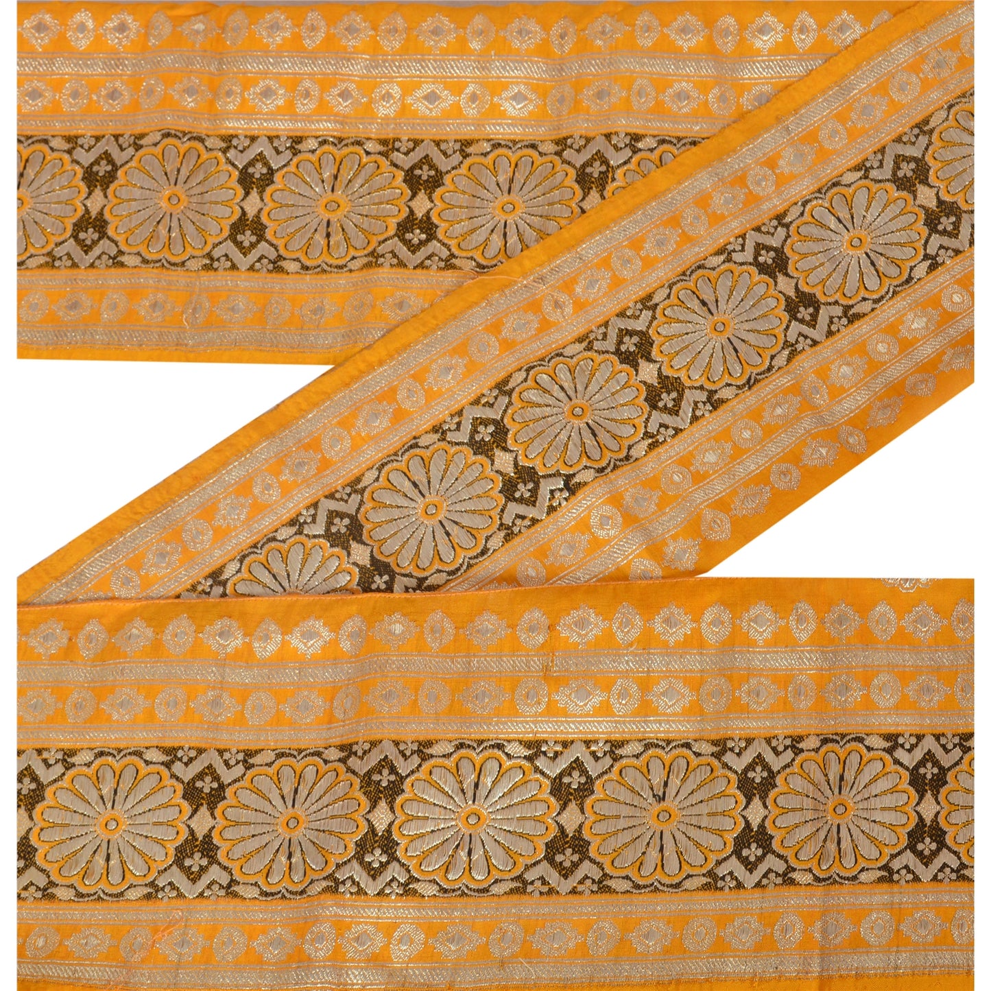 Sanskriti Vintage Sari Border Woven Brocade Woven 1 Yd Trim Sewing Yellow Lace