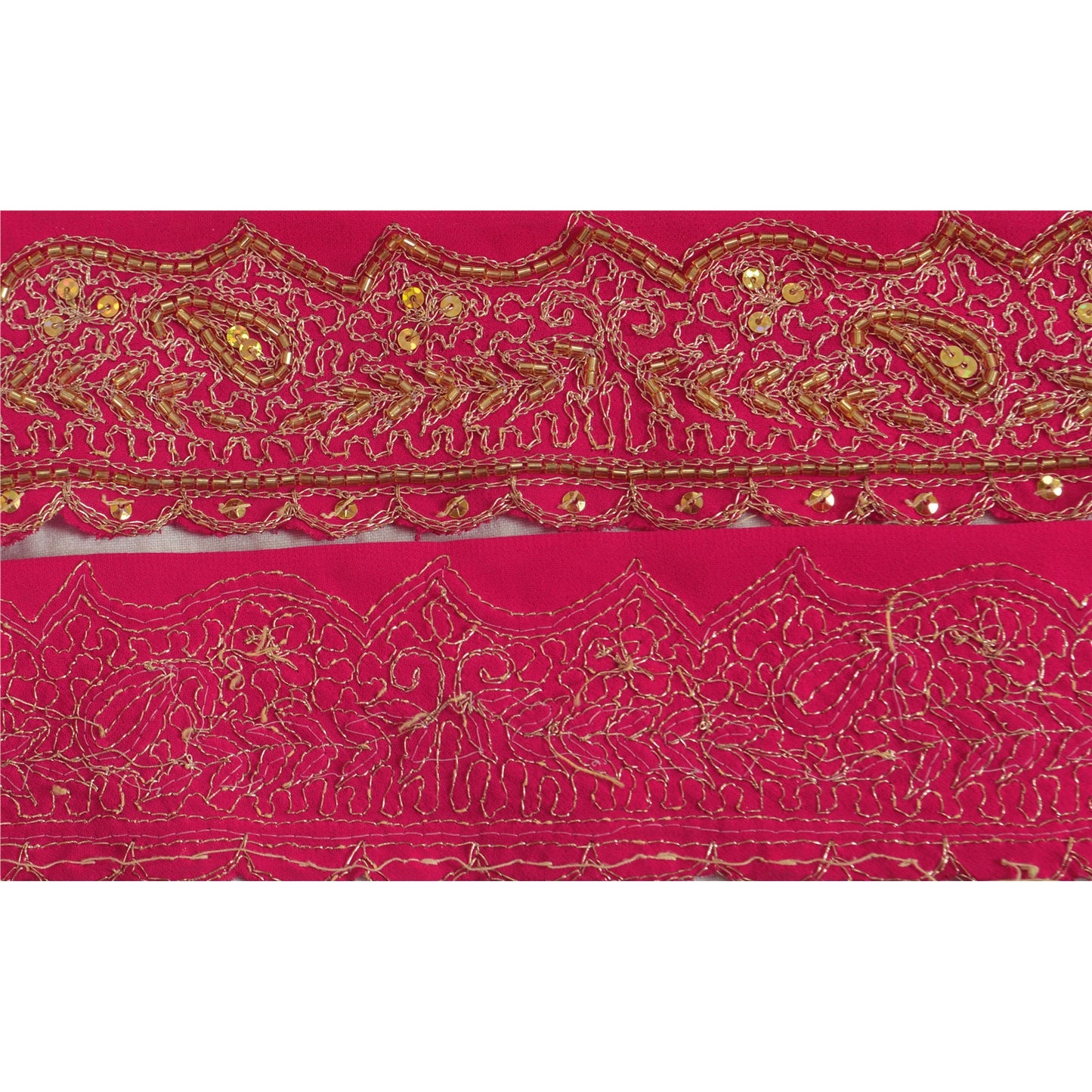 Sanskriti Vintage Sari Border Hand Beaded 1 Yd Indian Trim Sewing Pink Lace