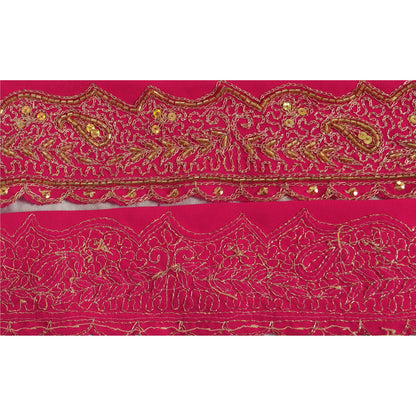 Sanskriti Vintage Sari Border Hand Beaded 1 Yd Indian Trim Sewing Pink Lace