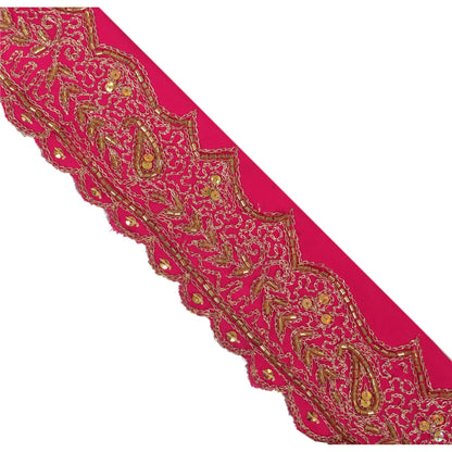 Sanskriti Vintage Sari Border Hand Beaded 1 Yd Indian Trim Sewing Pink Lace