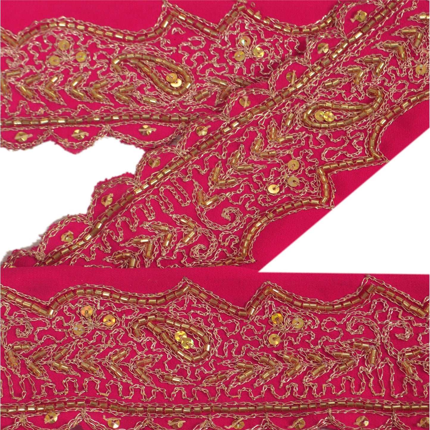 Sanskriti Vintage Sari Border Hand Beaded 1 Yd Indian Trim Sewing Pink Lace