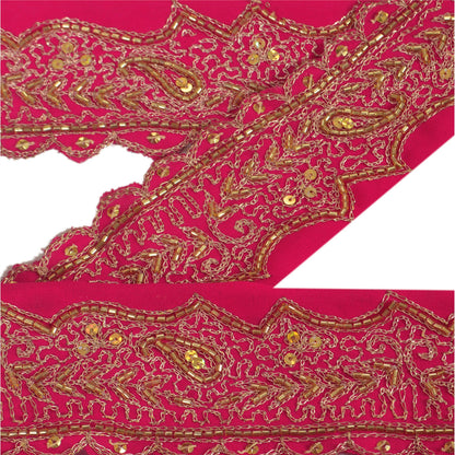Sanskriti Vintage Sari Border Hand Beaded 1 Yd Indian Trim Sewing Pink Lace