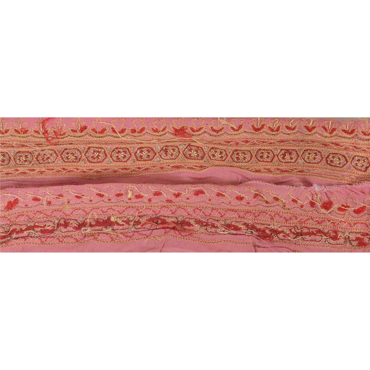 Sanskriti Vintage Sari Border Hand Embroidered 1 Yd Indian Trim Ribbon Pink Lace
