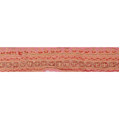 Sanskriti Vintage Sari Border Hand Embroidered 1 Yd Indian Trim Ribbon Pink Lace