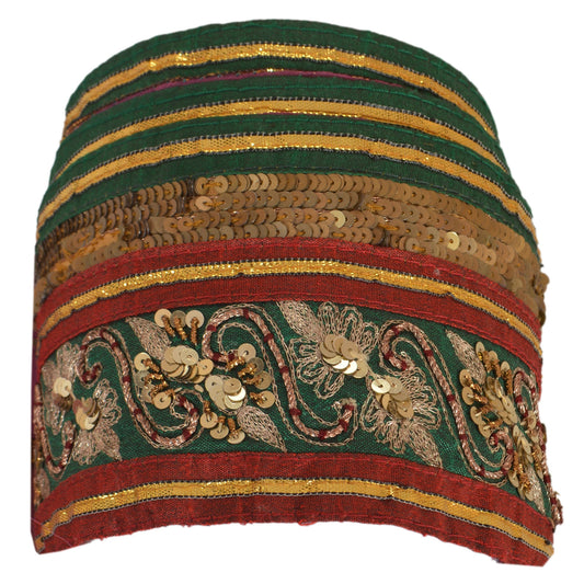 Sanskriti Vintage Saree Border Hand Beaded 1 Yard Trims Sewing Green Decor Lace