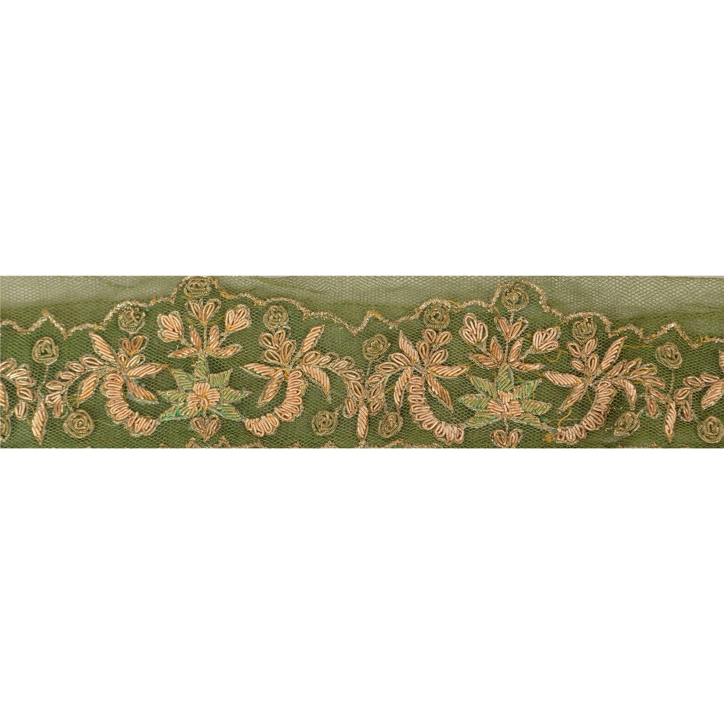 Sanskriti Vintage Sari Border Hand Embroidered 1Yd Indian Trim Sewing Green Lace
