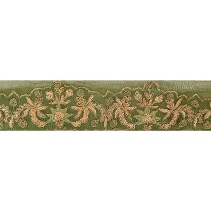 Sanskriti Vintage Sari Border Hand Embroidered 1Yd Indian Trim Sewing Green Lace