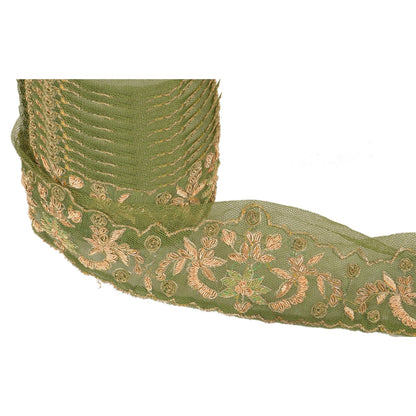 Sanskriti Vintage Sari Border Hand Embroidered 1Yd Indian Trim Sewing Green Lace