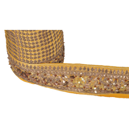 Sanskriti Vintage Sari Border Hand Beaded Woven 1 Yd Trim Sewing Yellow Lace