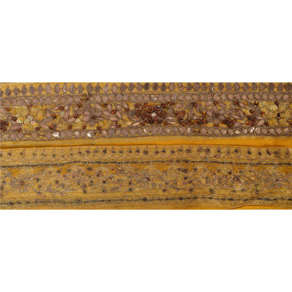 Sanskriti Vintage Sari Border Hand Beaded Woven 1 Yd Trim Sewing Yellow Lace