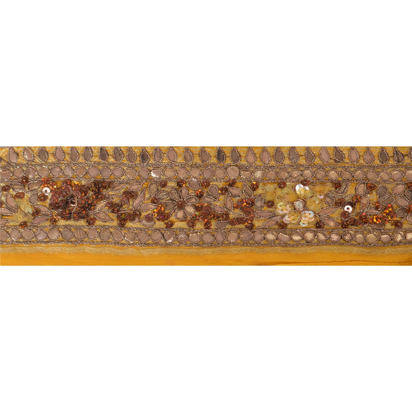 Sanskriti Vintage Sari Border Hand Beaded Woven 1 Yd Trim Sewing Yellow Lace