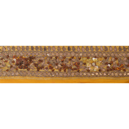 Sanskriti Vintage Sari Border Hand Beaded Woven 1 Yd Trim Sewing Yellow Lace