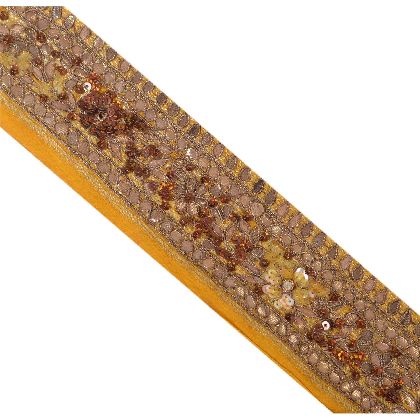 Sanskriti Vintage Sari Border Hand Beaded Woven 1 Yd Trim Sewing Yellow Lace