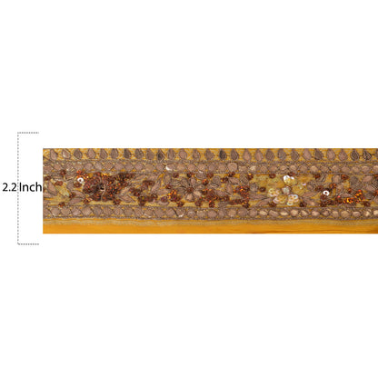 Sanskriti Vintage Sari Border Hand Beaded Woven 1 Yd Trim Sewing Yellow Lace