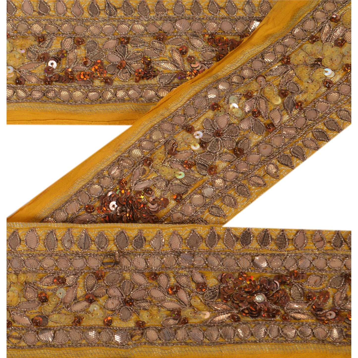 Sanskriti Vintage Sari Border Hand Beaded Woven 1 Yd Trim Sewing Yellow Lace