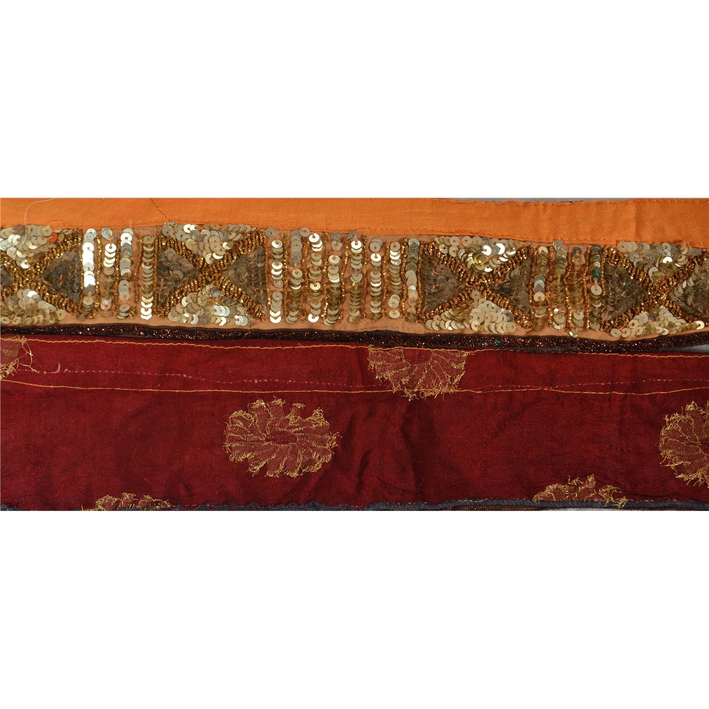 Sanskriti Vintage Sari Border Hand Beaded 1 Yd Indian Trim Sewing Saffron Lace